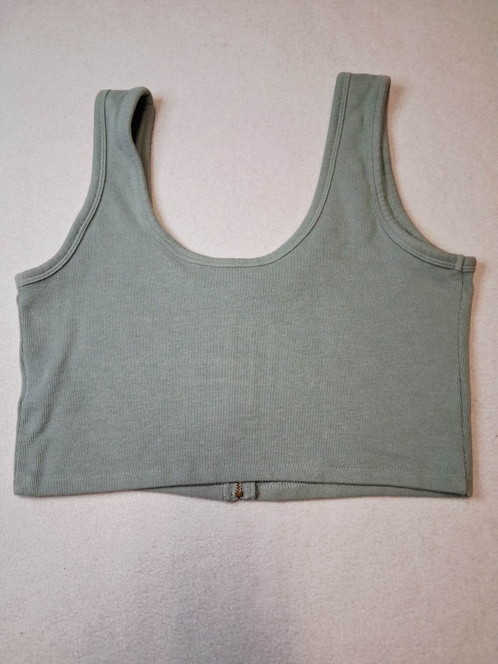 GUESS Sage Green Ribbed Zip-Front Crop Top - Picture 4 of 7